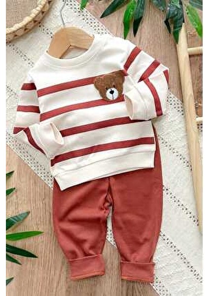 Çizgili Punch Ayıcık Omuzdan Çıtçıtlı Bebek Takımı 2li Alt Üst Mevsimlik Aylık 3-6-9-12AY fırsatları