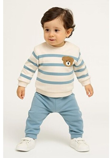 Çizgili Punch Ayıcık Omuzdan Çıtçıtlı Bebek Takımı 2li Alt Üst Mevsimlik Aylık 3-6-9-12AY fiyatları