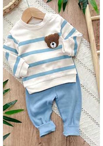 Çizgili Punch Ayıcık Omuzdan Çıtçıtlı Bebek Takımı 2li Alt Üst Mevsimlik Aylık 3-6-9-12AY modelleri
