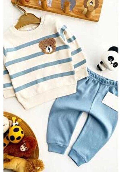 Çizgili Punch Ayıcık Omuzdan Çıtçıtlı Bebek Takımı 2li Alt Üst Mevsimlik Aylık 3-6-9-12AY fırsatları