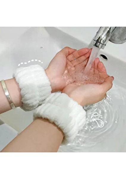 Peluş Beyaz Bileklik + Makyaj ve Banyo Bandı Seti modelleri