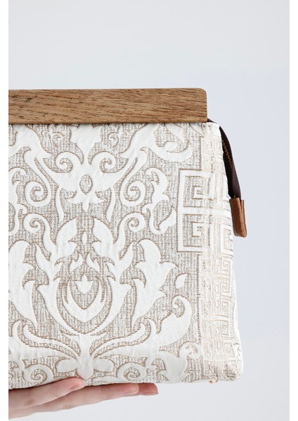 Kadın Krem Otantik Desen Clutch Çanta modelleri
