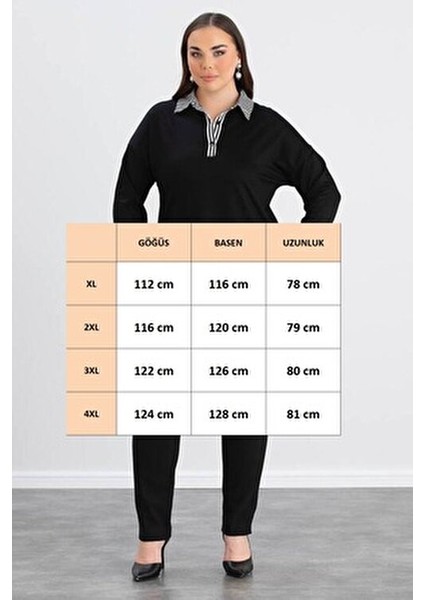 Kadın Büyük Beden Yaka Etek Ucu Çizgili Dokuma Gömlek Detay Yan Oval Kesim Esnek Viskon Bluz modelleri