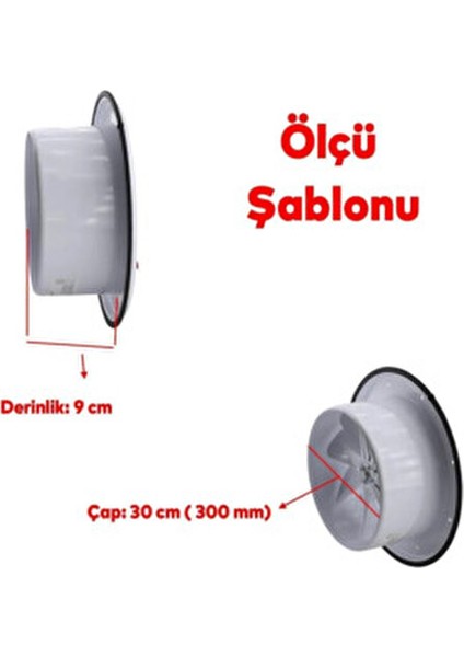 Havalandırma Aspiratörü Kapaklı Vantilatör 300 mm Banyo Wc Işyeri Fanı Kirli Hava Kötü Koku Metal.