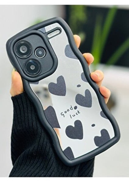 Xiaomi Redmi Note 13 Pro Plus 5g Uyumlu Aynalı Siyah Kalp Tasarımlı Silikon Kılıf