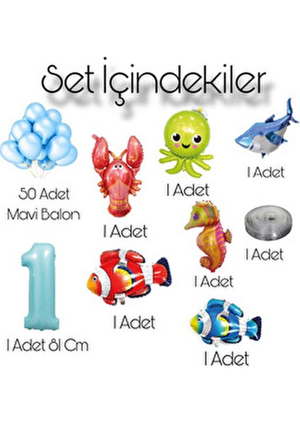 Mavi Okyanus Temalı Doğum Günü Süsü Parti Seti 50 Adet Mavi Balon ve Deniz Canlıları fiyatları
