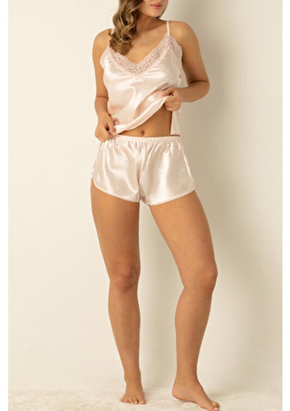 Kadın Güpürlü Saten Şortlu Gecelik Takım - Rahat, Çeyizlik fırsatları