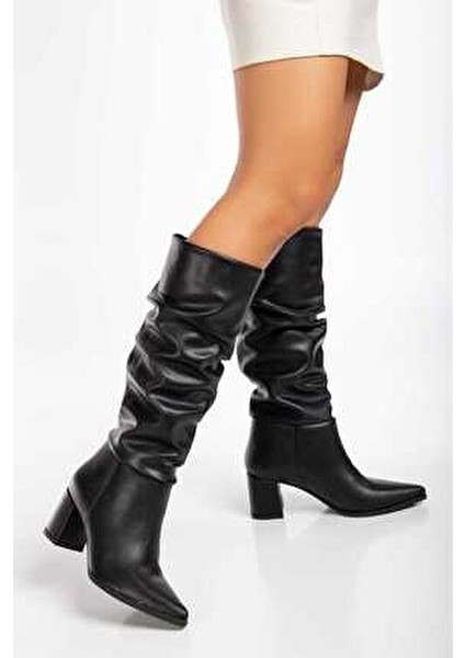 Büzgülü Sivri Burun Fermuarsız Topuklu Kadın Çizme fiyatları