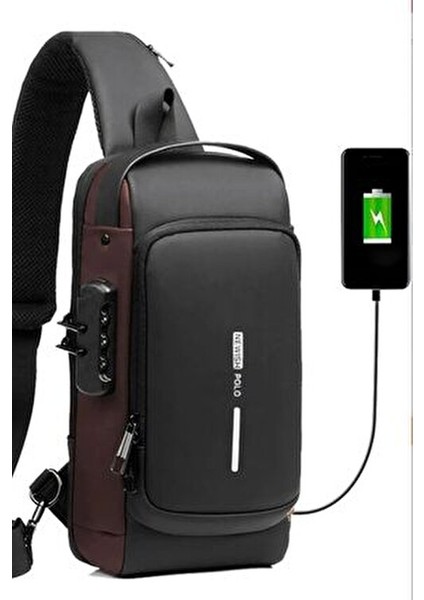 Nanopro USB Şarj Portlu ve Kilitli Şık Omuz Göğüs Çantası