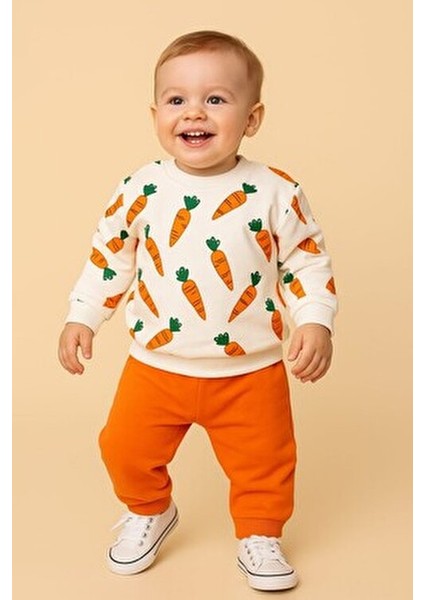 Havuç Baskılı Bebek Takımı Mevsimlik 2li Alt Üst Unısex Aylık 3-6-9-12AY