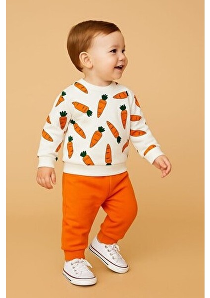 Havuç Baskılı Bebek Takımı Mevsimlik 2li Alt Üst Unısex Aylık 3-6-9-12AY fiyatları