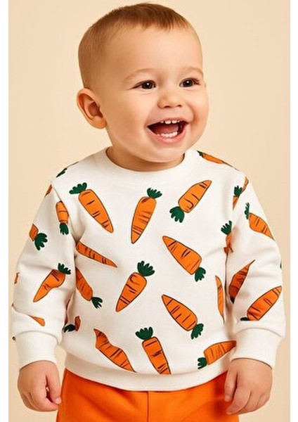 Havuç Baskılı Bebek Takımı Mevsimlik 2li Alt Üst Unısex Aylık 3-6-9-12AY modelleri