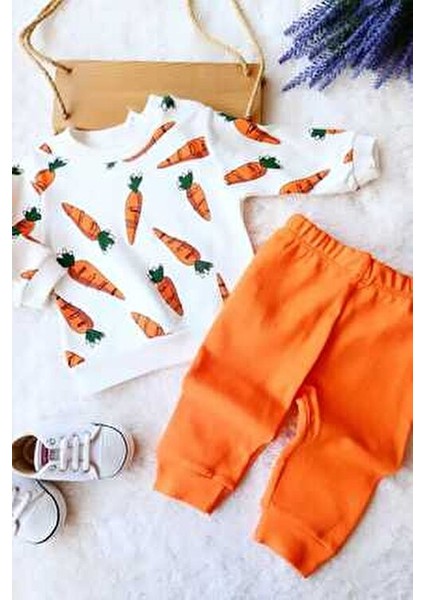 Havuç Baskılı Bebek Takımı Mevsimlik 2li Alt Üst Unısex Aylık 3-6-9-12AY indirimleri