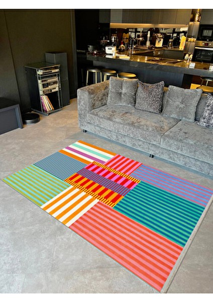 Yılmaz Koleksiyonu Çok Renkli Modern Çizgiler Kreatif Dokuma Taban Dekoratif Halı YILMAZ36