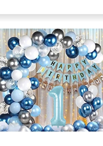 Lüks 1 Yaş Mavi Renkler Balon Zinciri Doğum Günü Konsepti Parti Seti Doğum Günü Süsleri fiyatları