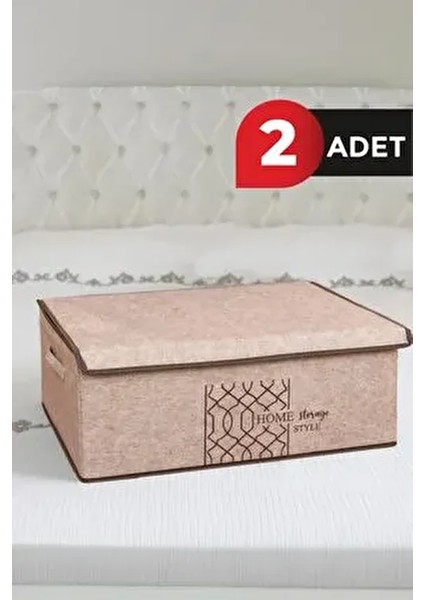Keçe Kapaklı Baza Kutu Bej 50X40X19 cm 2 Adet
