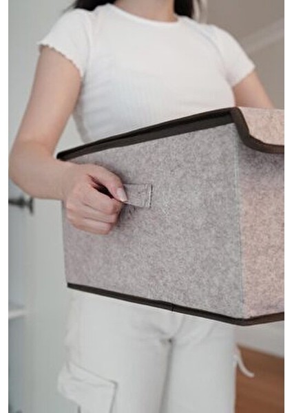 Keçe Kapaklı Baza Kutu Bej 50X40X19 cm 2 Adet modelleri