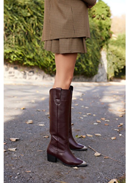 Smash Kadın Bordo Gercek Deri Western Çizme