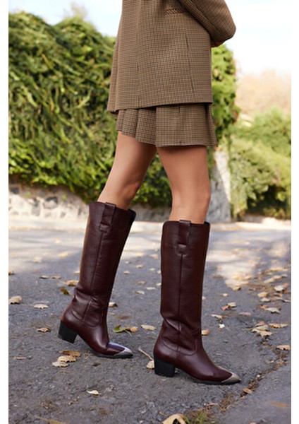 Smash Kadın Bordo Gercek Deri Western Çizme