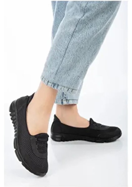 Kadın Siyah Memory Hafızalı Ortopedik Hafif Bağcıksız Rahat Yürüyüş Anne Günlük Bez Spor Ayakkabı