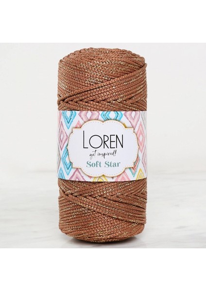 Loren Soft Star Makrome Ipi Sarı Simli Kahverengi