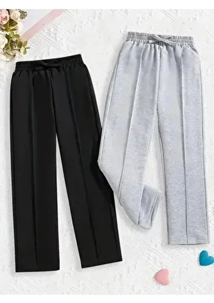 Ikili Eşofman Altı Siyah Gri Bol Paça