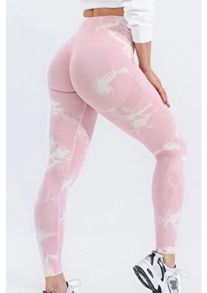 Seamless/dikişsiz Büzgülü Batik Tayt Pembe