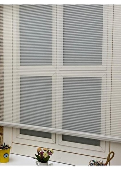 Çift Mekanizmalı Beyaz Zincir Desenli Polyester Tül+Stor Perde Şık ve Leke Tutmaz