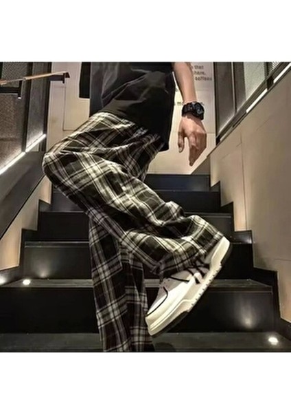 Unisex Kare Ekose Desenli Pamuklu Eşofman Altı Günlük Stil Uzun Paça Rahat Kalıp modelleri