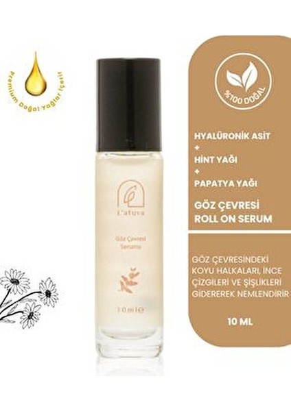 Göz Altı Kırışıklık Şişlik Morluk Karşıtı, Hyalüronik Asit Hint Yağı, Papatya Yağı Doğal Serum 10 ml