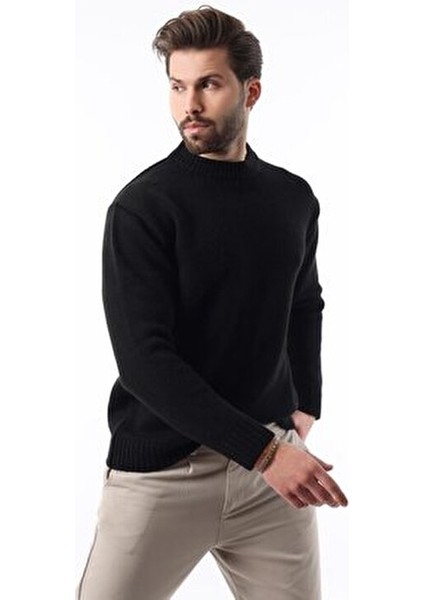 Siyah Bisiklet Yaka Overfit Erkek Triko Kazak E7402 fiyatları