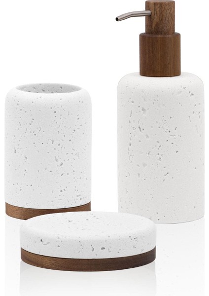 Travertine Banyo Seti Beyaz 3 Parça