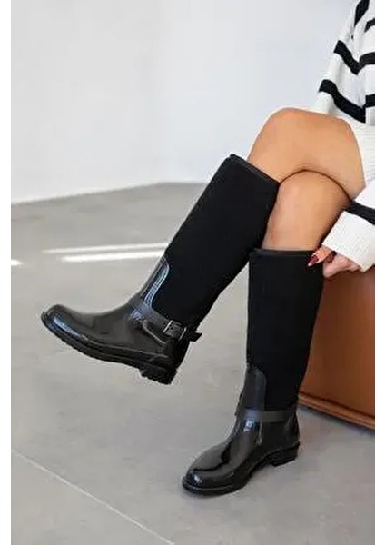 Anders Kemer Detaylı Kadın Yağmur Çizme Siyah