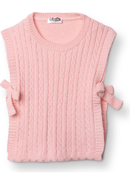 Kız Bebek Floral Teddy Bear Yelek Triko Bisiklet Yaka Kısa Kol