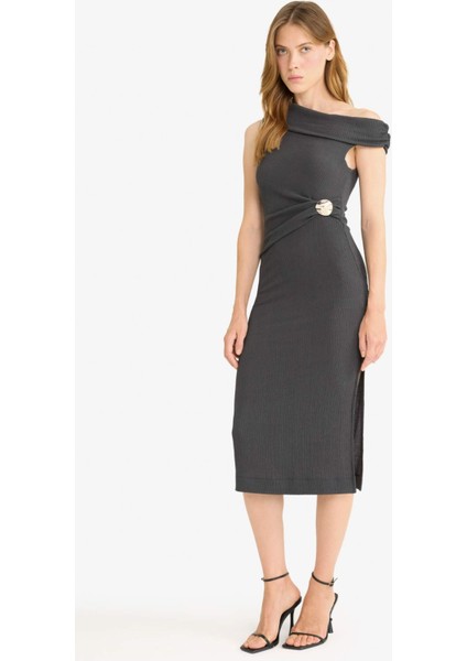 Regular Fit Bürümcük Tek Omuzlu Midi Elbise F9239AX25AU fiyatları