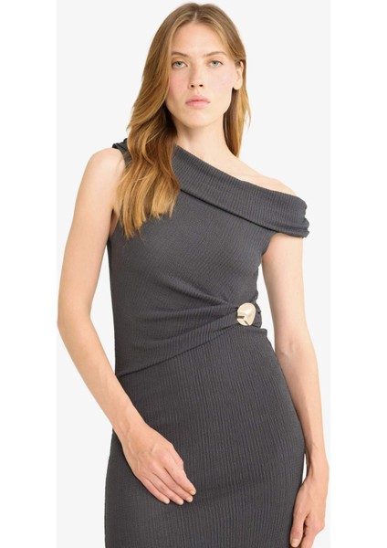 Regular Fit Bürümcük Tek Omuzlu Midi Elbise F9239AX25AU modelleri