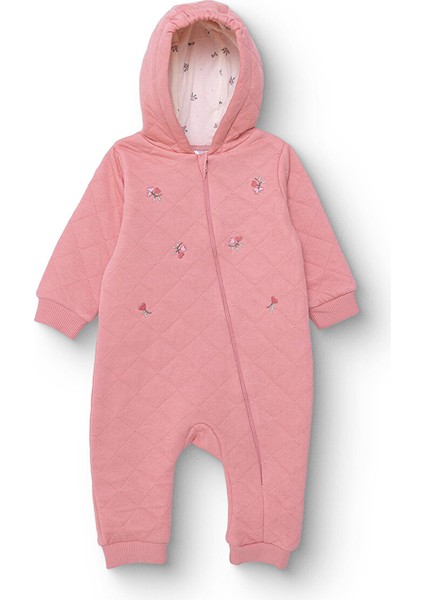 Kız Bebek Yenidoğan Petite Fleurs Patiksiz Tulum Kapitone Örme Bisiklet Yaka Uzun Kol