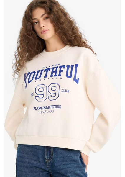 Regular Fit Bisiklet Yaka Baskılı Sweatshirt E9502AX25WN