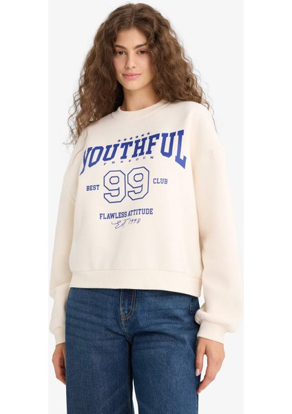 Regular Fit Bisiklet Yaka Baskılı Sweatshirt E9502AX25WN fırsatları