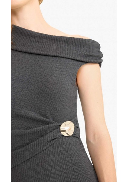 Regular Fit Bürümcük Tek Omuzlu Midi Elbise F9239AX25AU indirimleri