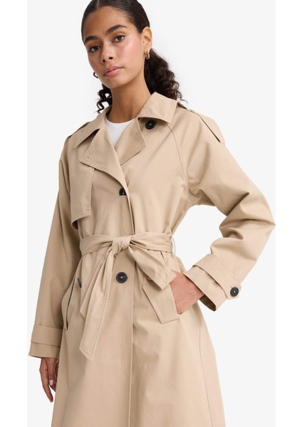 Regular Fit Pamuklu Kemerli Uzun Trençkot E8595AX25AU