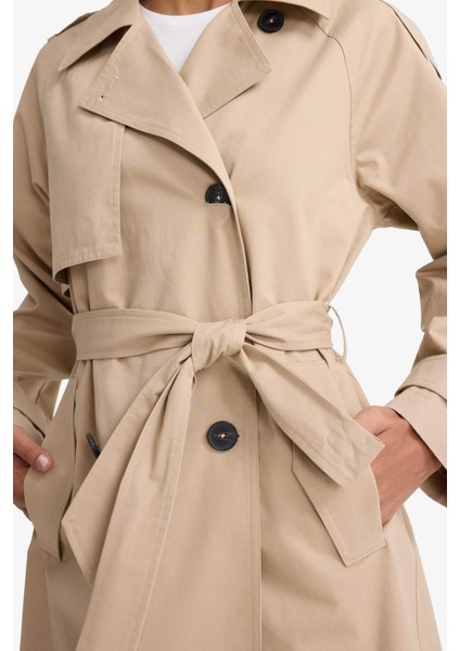 Regular Fit Pamuklu Kemerli Uzun Trençkot E8595AX25AU