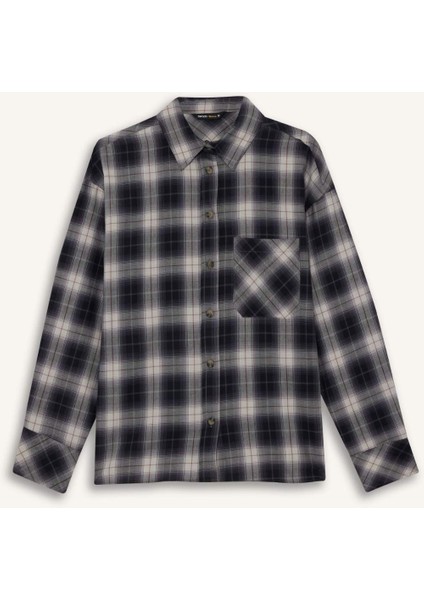 Oversize Geniş Kalıp Kareli Flanel Uzun Kollu Gömlek G0502AX25AU