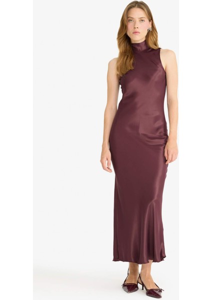 Regular Fit Saten Kolsuz Maxi Elbise G2904AX25WN