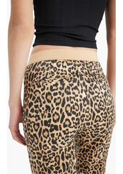 Sigaret Normal Bel Leopar Desenli Düz Paça Saten Pantolon J8741AZ25WN