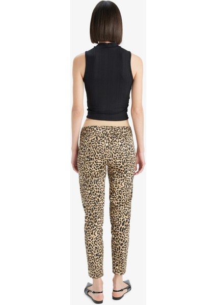 Sigaret Normal Bel Leopar Desenli Düz Paça Saten Pantolon J8741AZ25WN