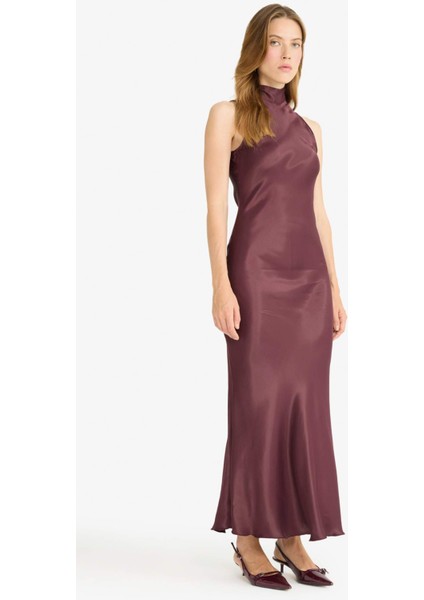 Regular Fit Saten Kolsuz Maxi Elbise G2904AX25WN fiyatları