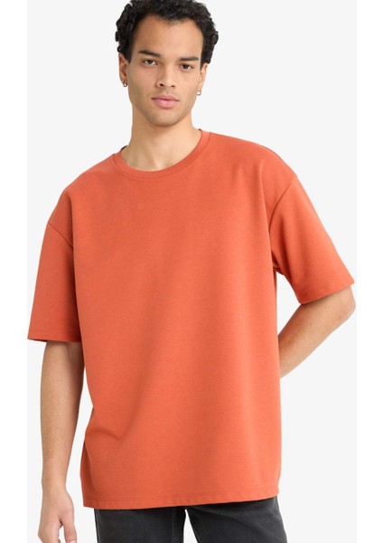 Oversize Geniş Kalıp Bisiklet Yaka Kısa Kollu Tişört G1702AX25AU