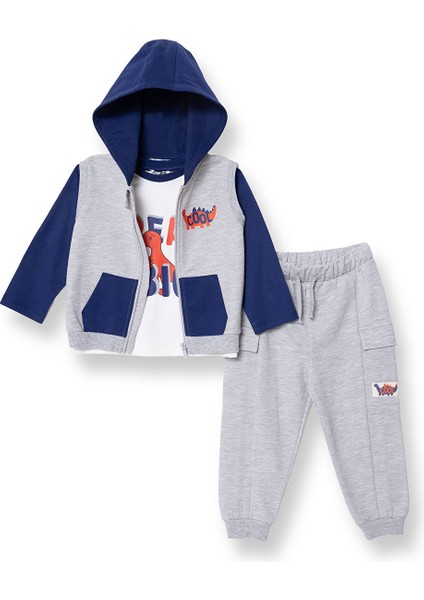 Erkek Bebek Eşofman Takımı Fermuarlı Cool Dino Uzun Kol Lastikli