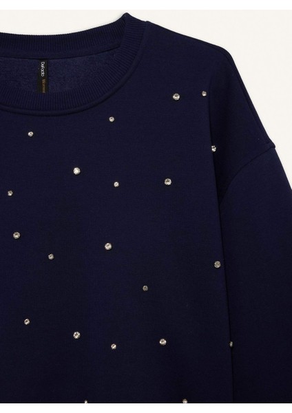 Boxy Fit Bisiklet Yaka İşlemeli Kalın Sweatshirt G2153AX25WN fiyatları